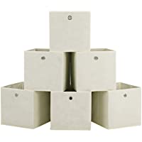 SONGMICS Juego de 6 Cajas de Almacenaje- Cubos de Tela Plegables- 30 x 30 x 30 cm- Beige RFB02M-3